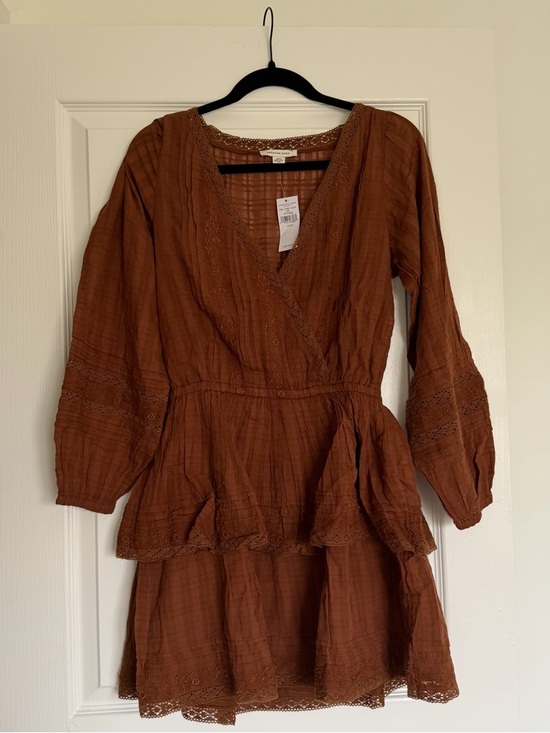 American Eagle Outfitters Dresses & Skirts - American Eagle brown lace dress with bell sleeves and floral embroidery.